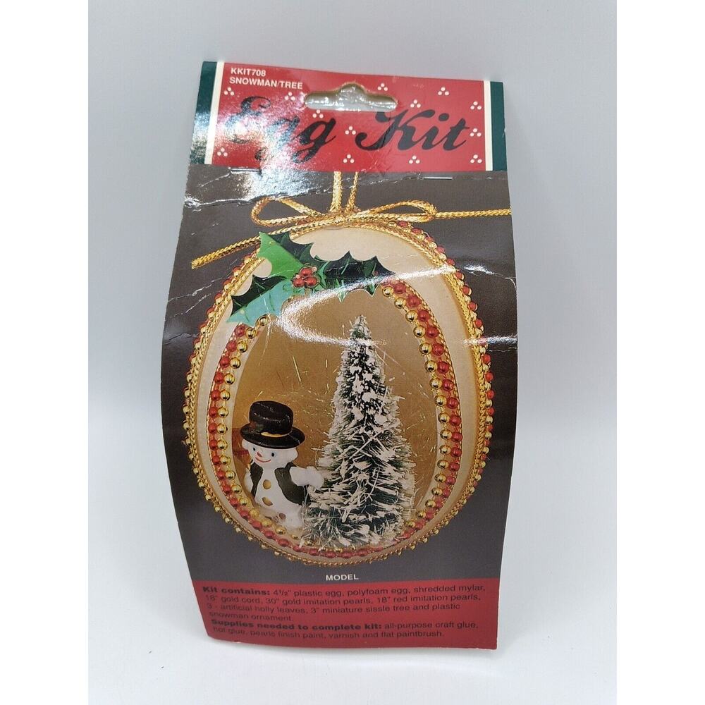 Wang's Vintage Egg Kit Snowman Tree Ornament Craft Kit Beads Vtg Never Opened